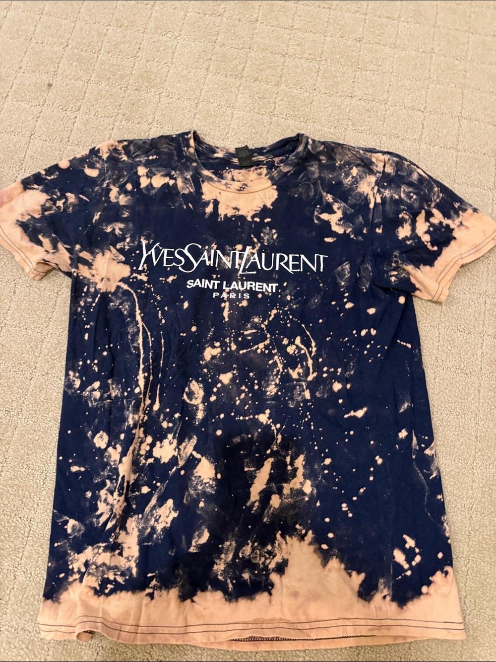 Yves Saint Laurent Bleached Tie-Dye Tee - Navy & Peach
